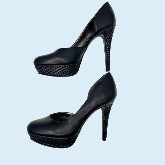 SEXY NINE WEST BLACK STUD PATTERN PLATFORM D'ORSAY HIGH HEELS - 7.5 - Picture 1 of 12
